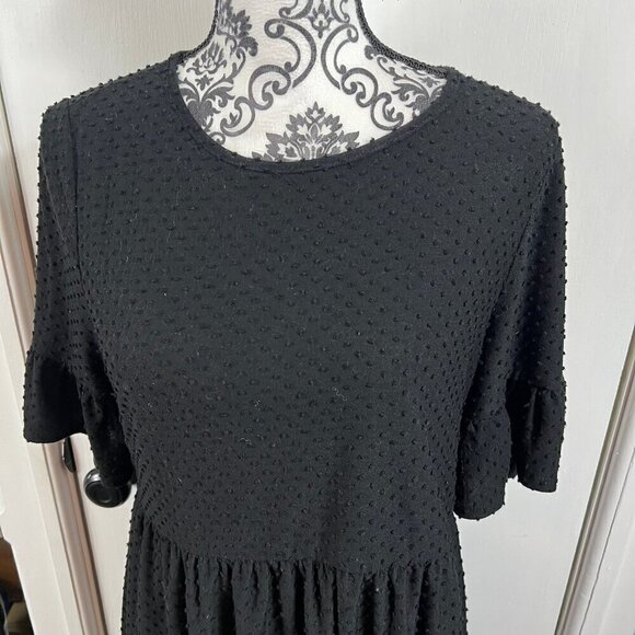 Dee Elly black Swiss dot knee length dress with short bell sleeves - Picture 2 of 8